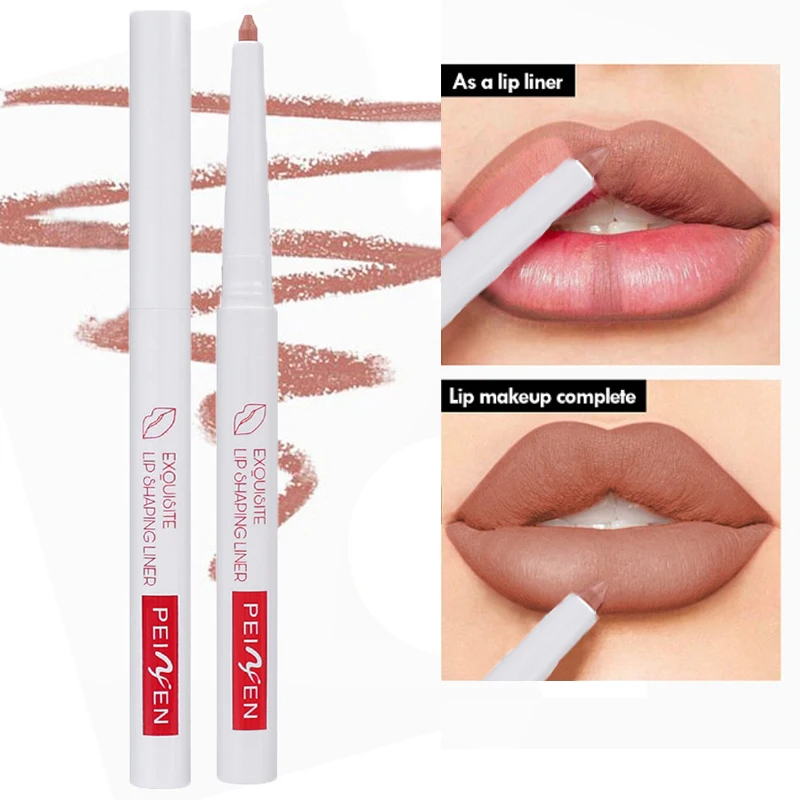 Outline 3D ริมฝีปาก Matte Lip Liner ดินสอเซ็กซี่สีชมพูสีม่วง Contour ลิปสติกปากกากันน้ํา Non-stick Cup Lipliner แต่งหน้าเครื่องสําอาง