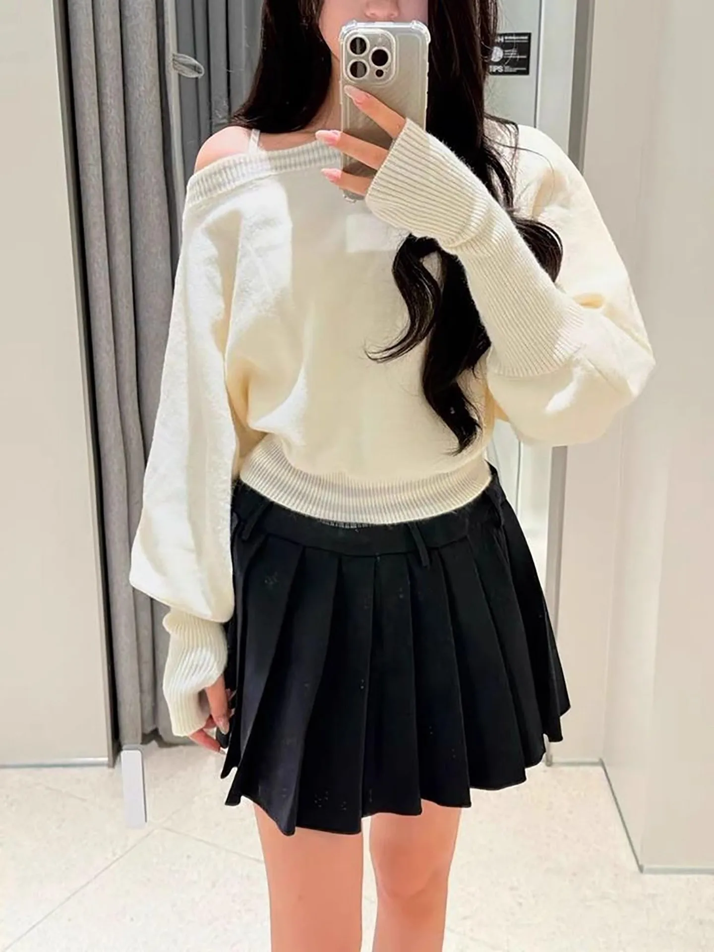 

American Sle Spicy Girl Soft Cozy One oulder Sweater Women's Autumn Lazy High-End Knitted irt ort Faionable Waist C...