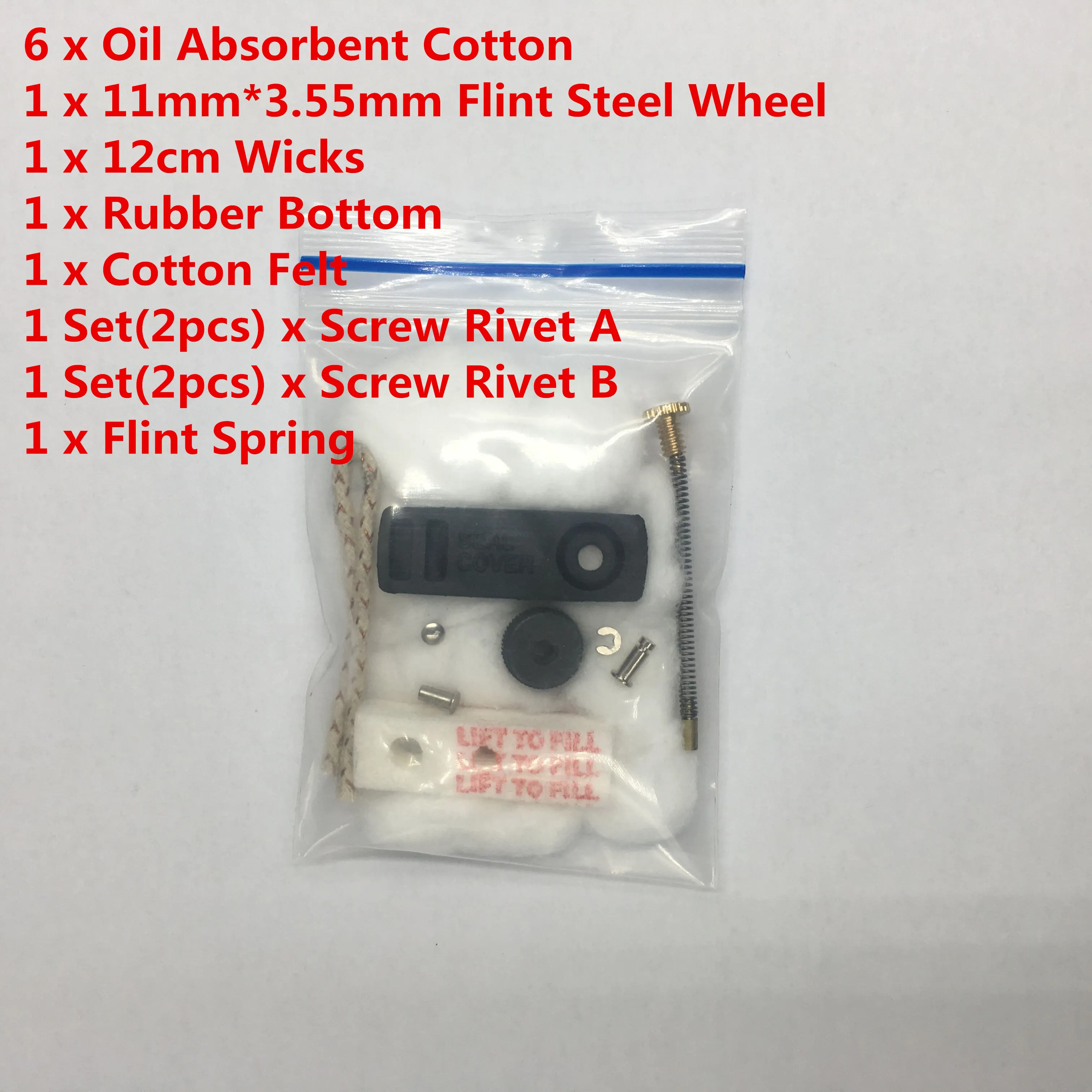 15pcs/Kit Cotton/Wheel/Wicks/Rubber Bottom/Felt/Screw Rivet/Spring For Zippo Zorro Kerosene Lighter DIY Repair Upgrade Accessory