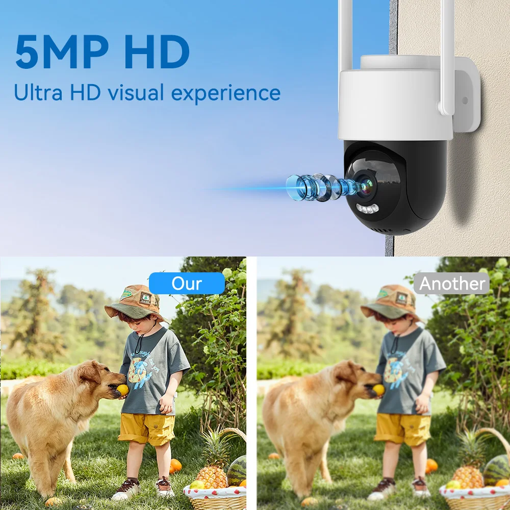 5MP Outdoor Security Camera PTZ WiFi  Auto Tracking Color Night Vision Two Way Audio 5MP Surveillance Cam Tuya APP