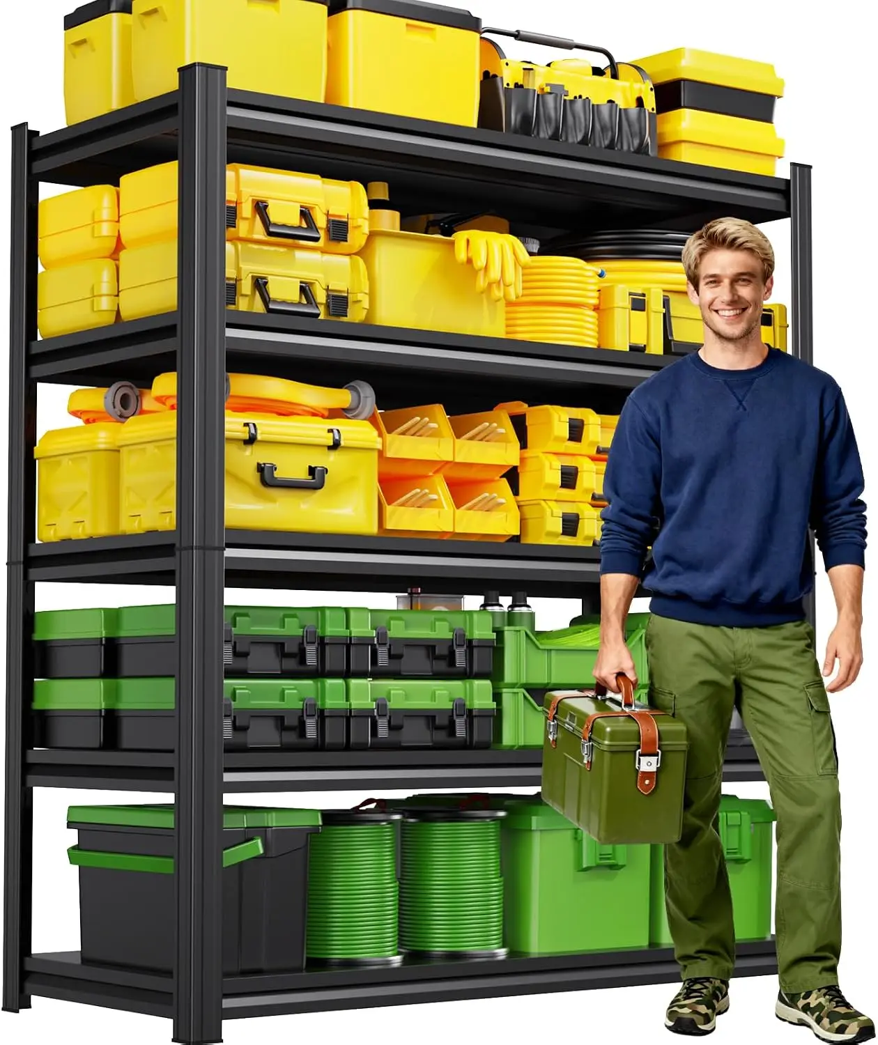 5-Tier Heavy Duty Garage Shelving Unit – 3000 lbs Capacity, Adjustable Metal Storage Shelves with Rust-Resistant Powder Coat & Non-Slip Foot Pads