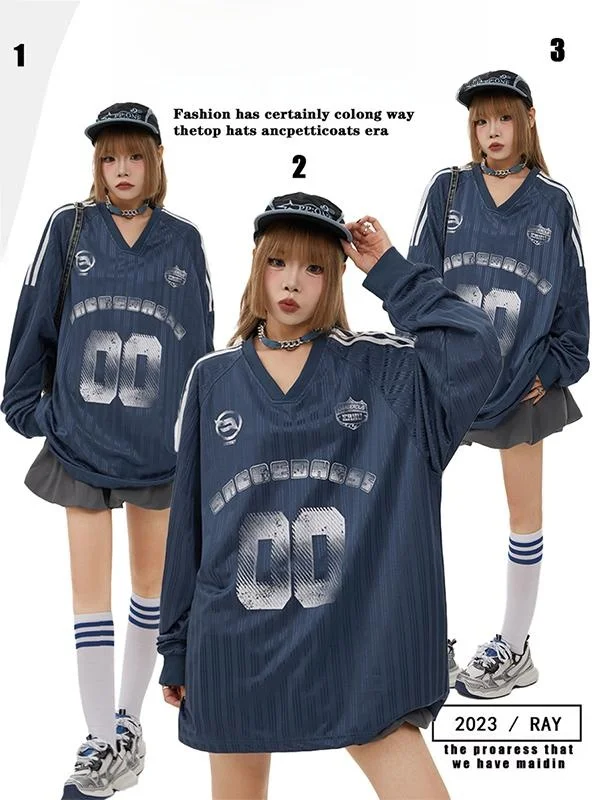

American Style Long Sleeve Sweatshirt Ice Hockey Uniform V-Neck Women's Sportswear Street Style Loose Fit Quick Dry Polyester