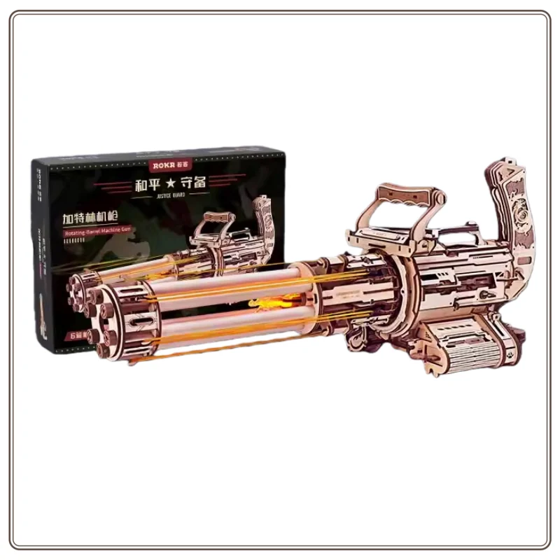 Pistola antiaerea originale ROKR Pistola assemblata fai-da-te in legno Ragazzo Compleanno Building Block Modello in miniatura Decorazione Ornamento Regalo