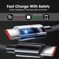 Câble en Nylon USB Type C 240W, câble de charge Super rapide pour Samsung Xiaomi Huawei Honor, affichage numérique LED, cordon de données de chargeur rapide 3
