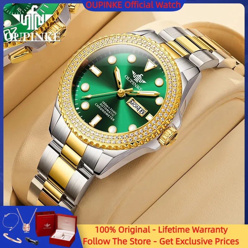 OUPINKE 3205 Women Watch Diamond Luxury Automatic Mechanical Watch Diving Series High End Sapphire Mirror Women Watch Set Gift