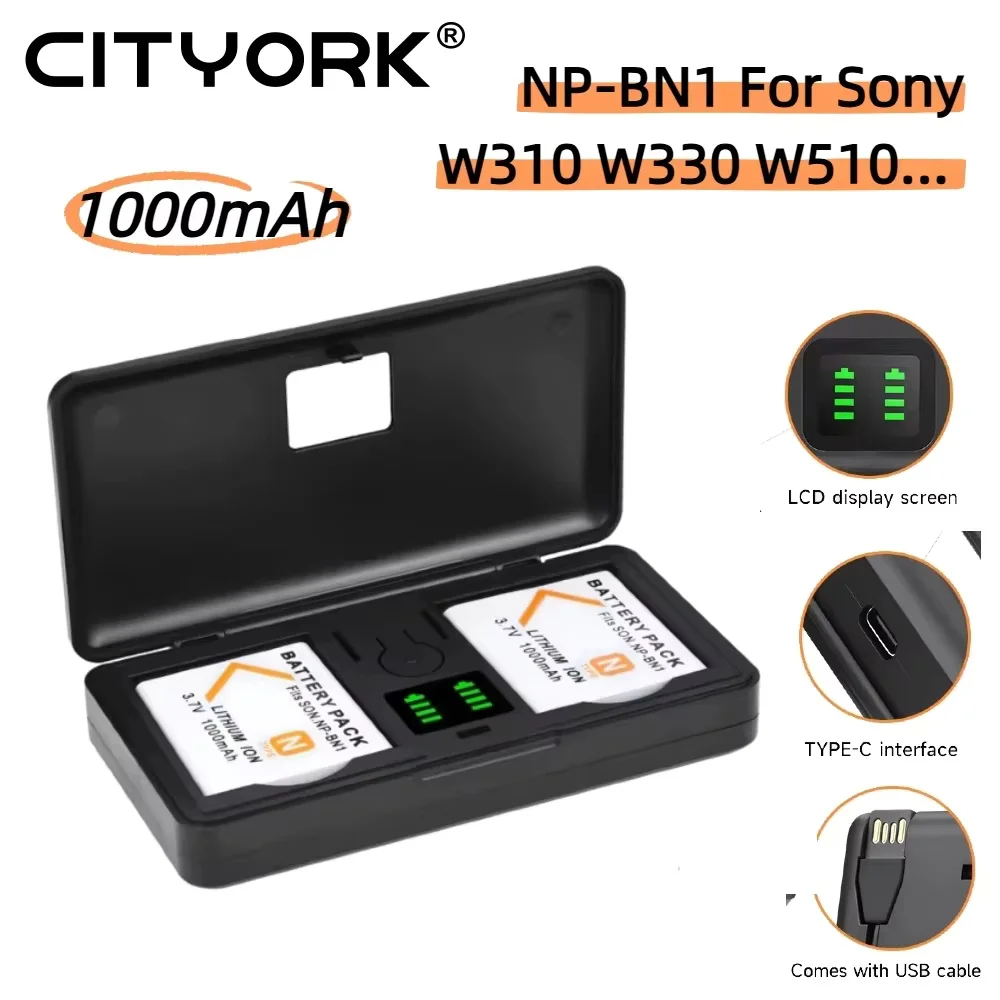 CITYORK 1000mAh NP-BN1 Battery for Sony W310 W510 W610 W730 W830 WX5C TX5 TX100 Qx30 TX55 WX220 T110D W570D Camera Battery