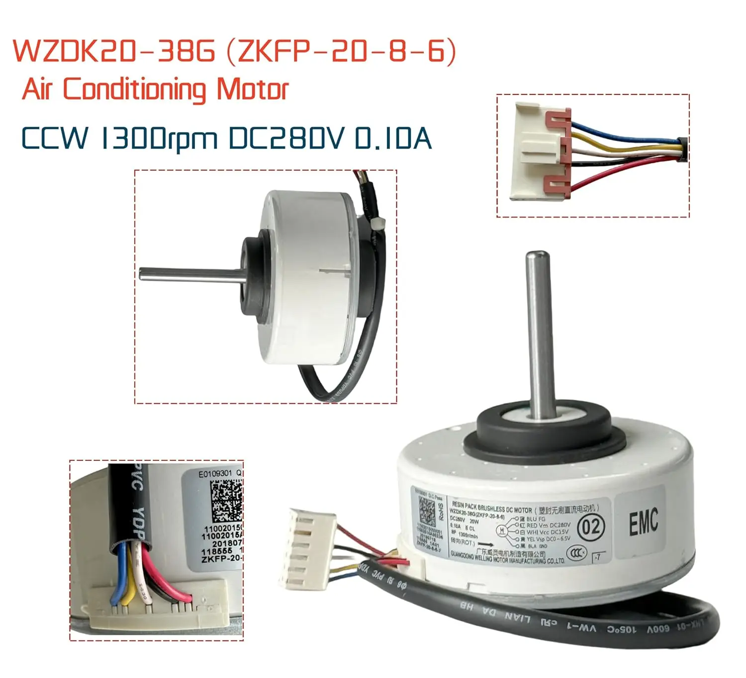 Air Conditioning Motor WZDK20-38G (ZKFP-20-8-6) DC Brushless Fan Motor, 20W Inverter Air Conditioner Brushless DC Motor