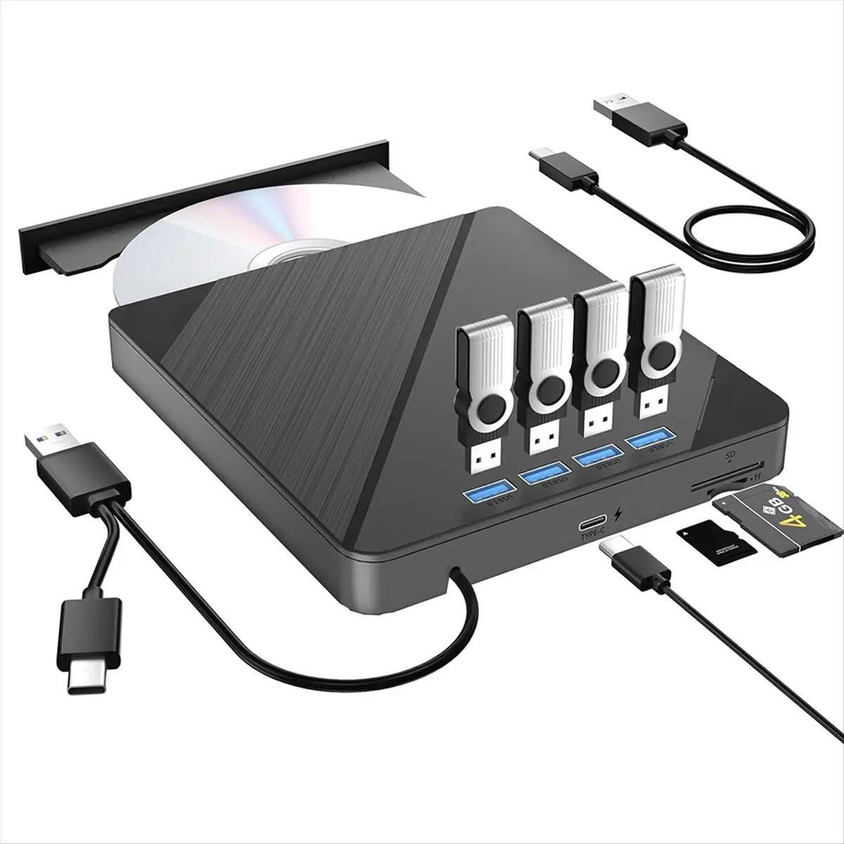 PROMOTION!7 in 1 External CD/DVD Drive for Laptop,Slots USB 3.0 Portable CD/DVD Disk Drive Player Burner Reader Writer