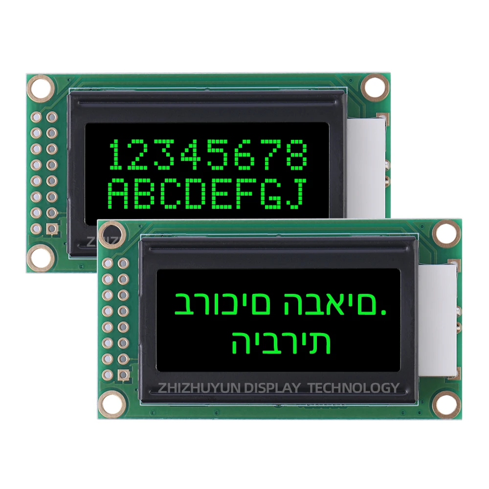 Tela de exibição LCD hebraica, módulo de exibição LCD, filme BTN preto, letra azul, personagem LCD8x2, 16PIN, LCD0802B