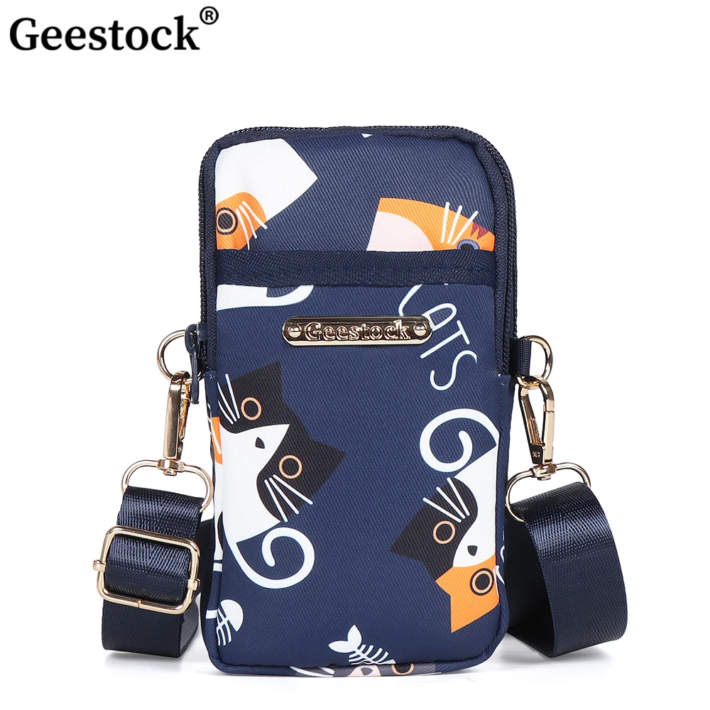 Geestock Nylon Balloon Mobile Phone Crossbody Bags for Women Multi Pocketed Shoulder Bag With Headphone Plug 3 Layer Wallet