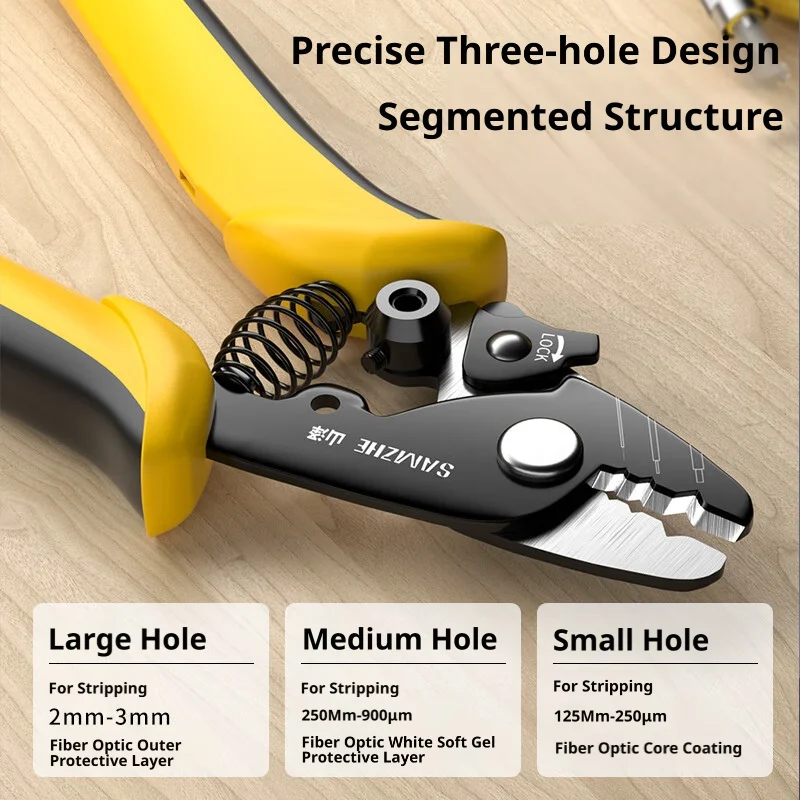 SAMZHE Miller Pliers 3 Hole Fiber Optic Stripping Pliers Precision Wire Stripping Fiber Optic Cable Stripping Pliers Hand Tool