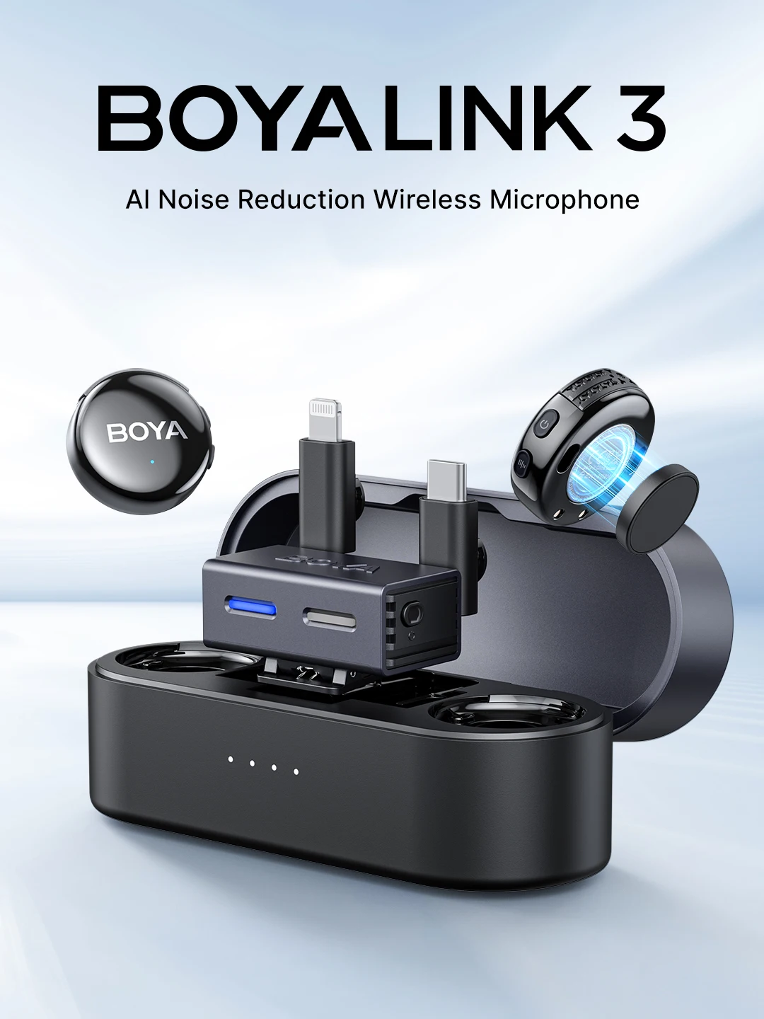 BOYA BOYALINK 3 Mini Microphone Lavalier sans fil pour iPhone USB-C Android Smartphone caméra Ai suppression du bruit pour l'enregistrement 5