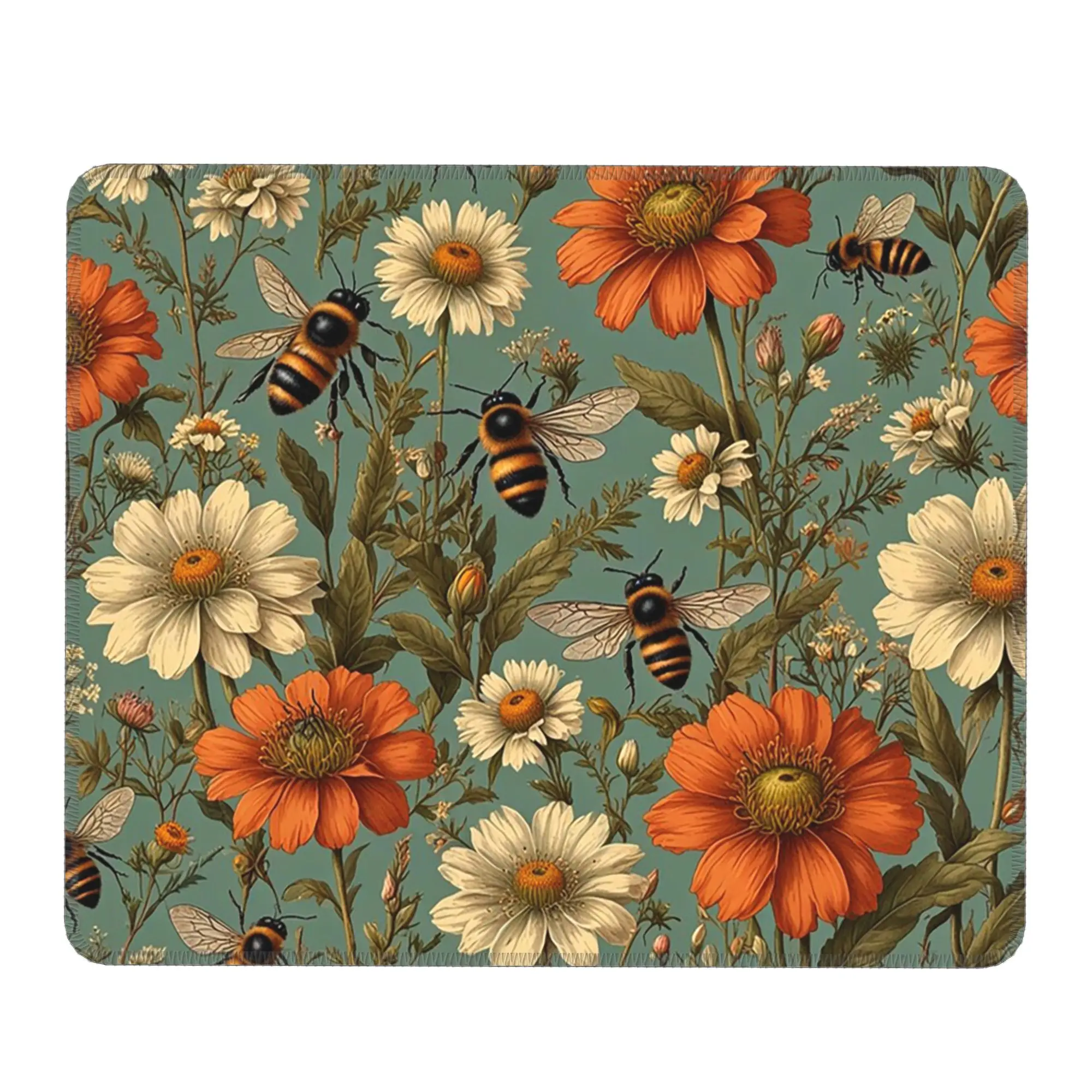 Daisy Flower And Bee Pattern Mouse Pad Computer Keyboard Mouse Mat Gaming PC Laptop Desk Mat Office Table Mats