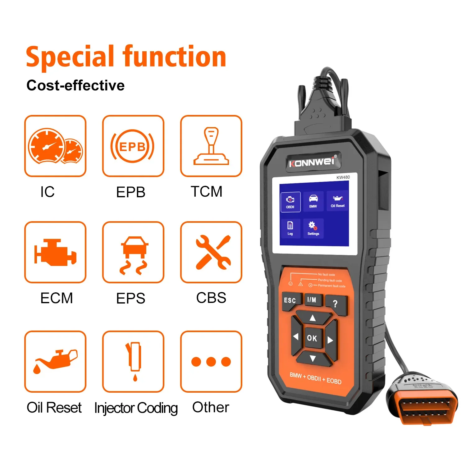 26 Durable KOWWEI KW480 OBD2 Scanner Car Code Reader ODB2 Car Diagnostic Tool for B M W Full System/KW208/KW510/KW850/KW206