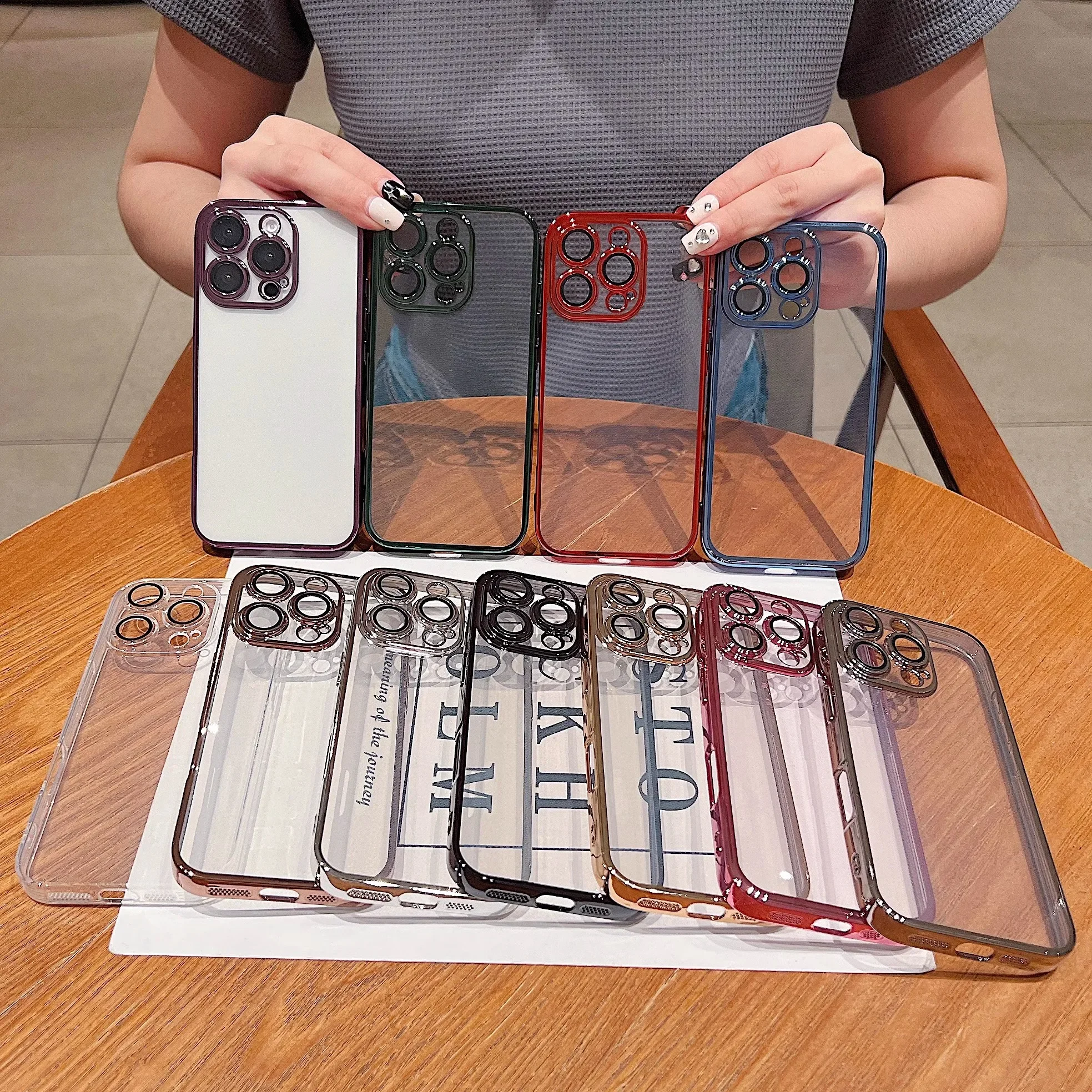 Tytanowo-złote etui na telefon z cienkim otworem i folią na obiektyw iPhone 16 15 14 13 12 11 Pro Max Plus odporne na wstrząsy, ultracienkie,