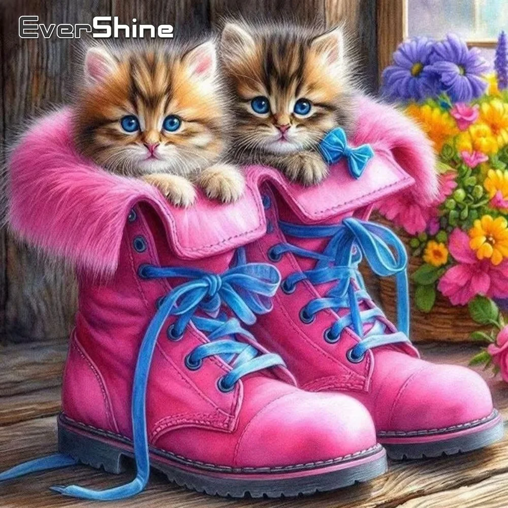 EverShine Kit de broderie diamantée complète (diamants carrés et ronds) motif chat, fournitures d'artisanat en acrylique, mosaïque DIY pour chaussures et loisirs créatifs pour enfants