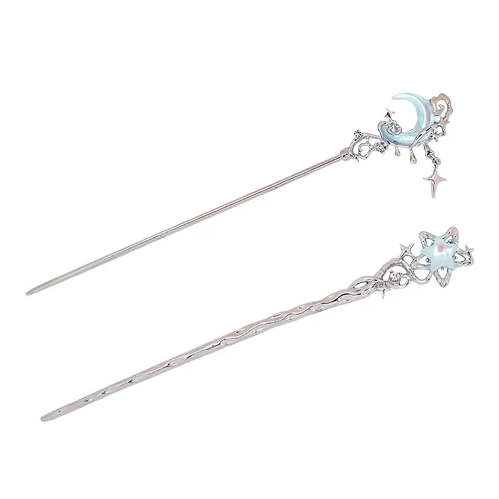 Simple Chinese Moonlight Stone Star Hairpin Ancient Style DIY Hair Sticks Moon Shaped Hairpins Girls Jewelry