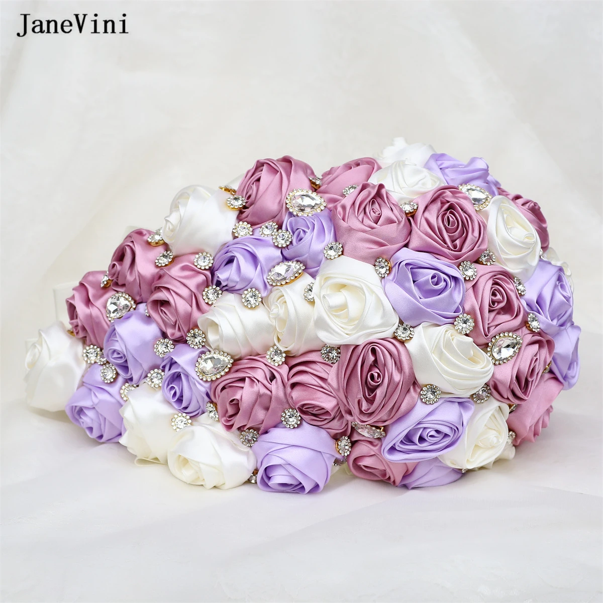 JaneVini Charming Light Purple Flowers Waterfall Wedding Bouquets for Bride Luxury Diamond Cascading Bridal Fake Bouquet Jewelry