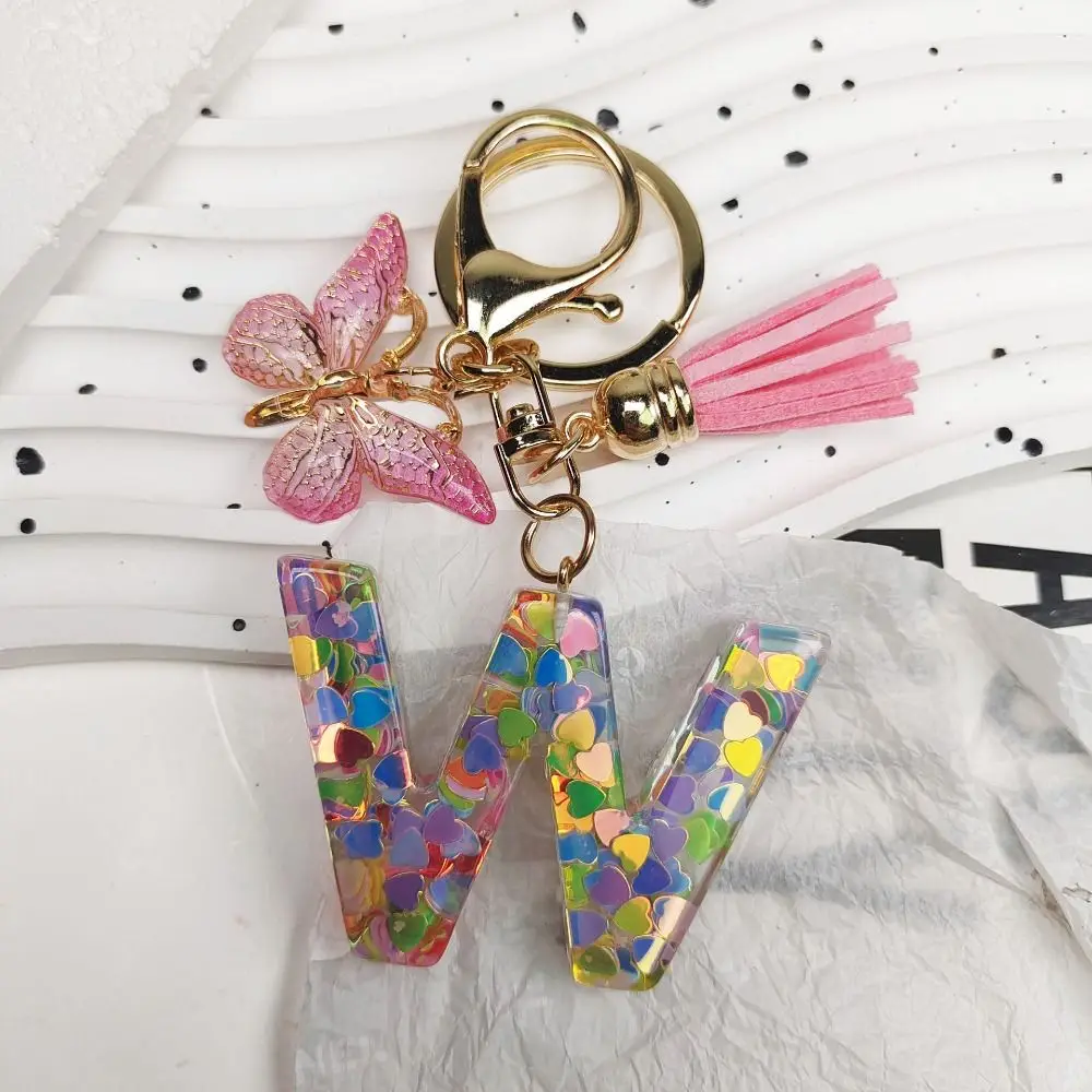 Personality Dreamy 26 Letter Keychain Sequin Alphabet Butterfly Initial Keyring A-Z Pink Alphabet Key Chain Car Accessories