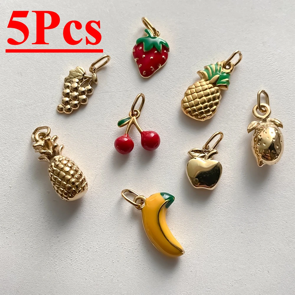 

5pcs Enamel Stainless Steel Fruit Charms Collection Fashion Style Elements Banana Apple Grape DIY Necklace Bracelet Making