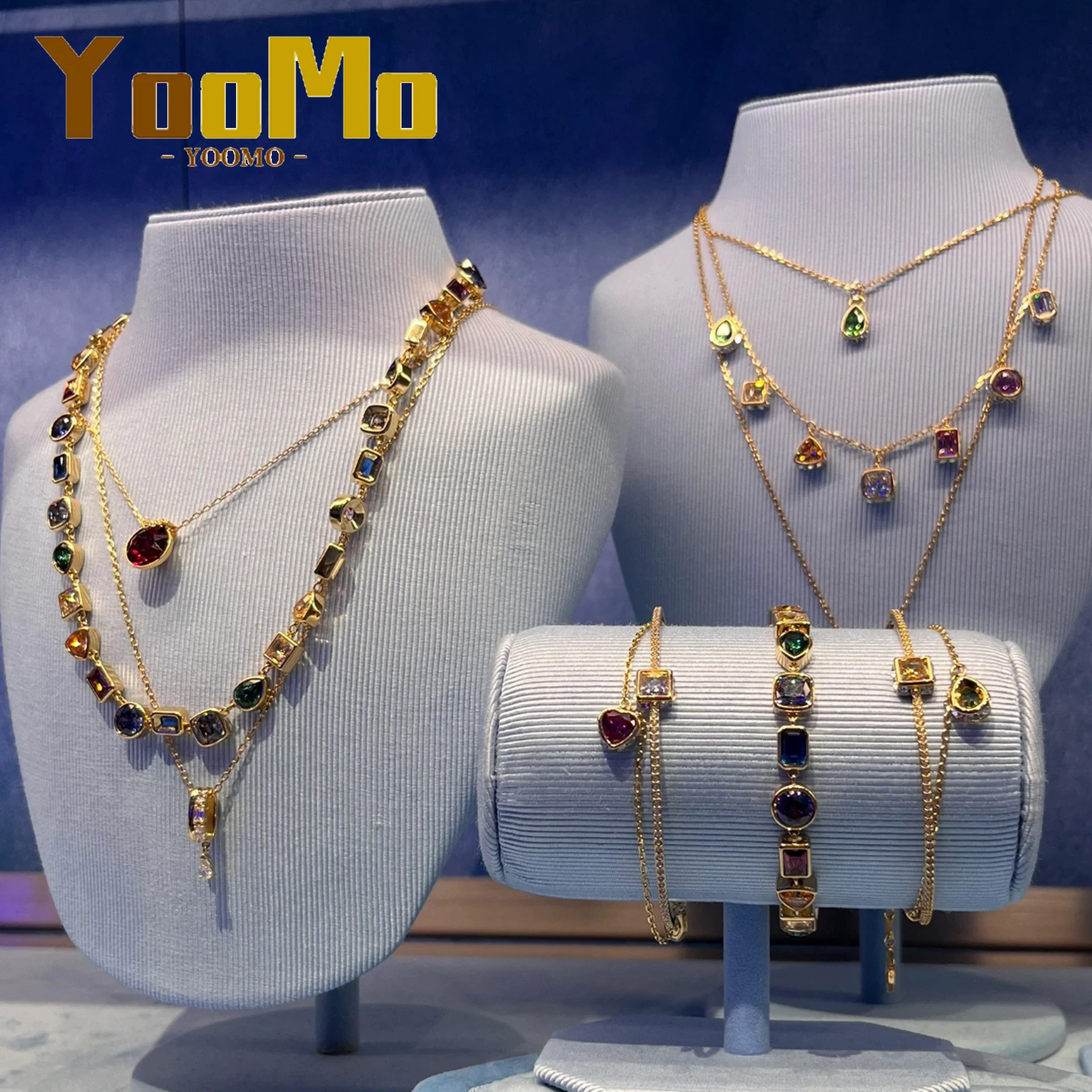 

2026 New Color Mahjong Crystal Tassel Necklace Earrings Bracelet Ring Women Jewelry Sets High Quality Women Party Gift