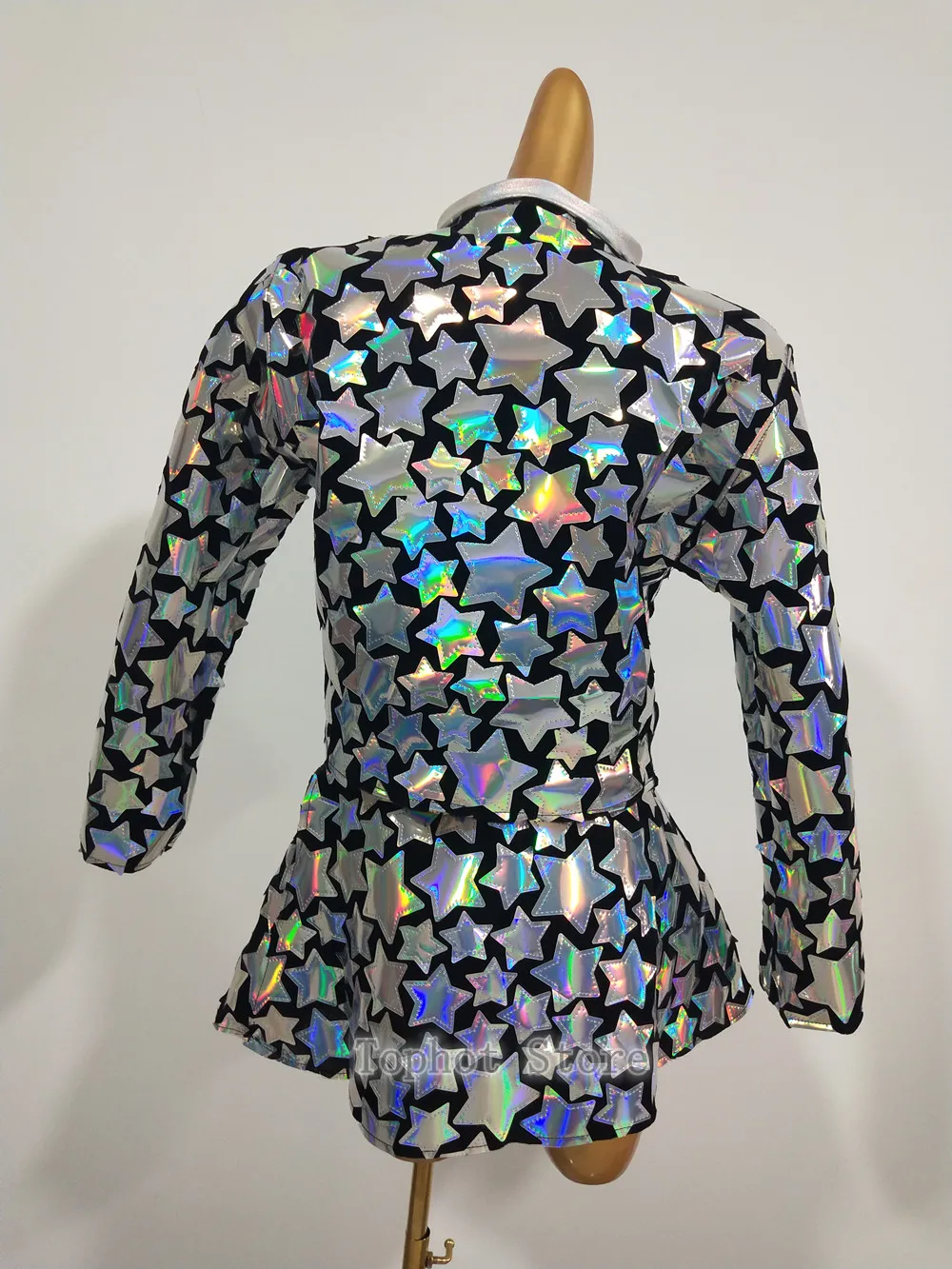Bar Nightclub Gogo Dance Costume Women Team Singer Performance 2 PCS Silver Laser Mirror Short Skirt Coat Outfit Party Costume