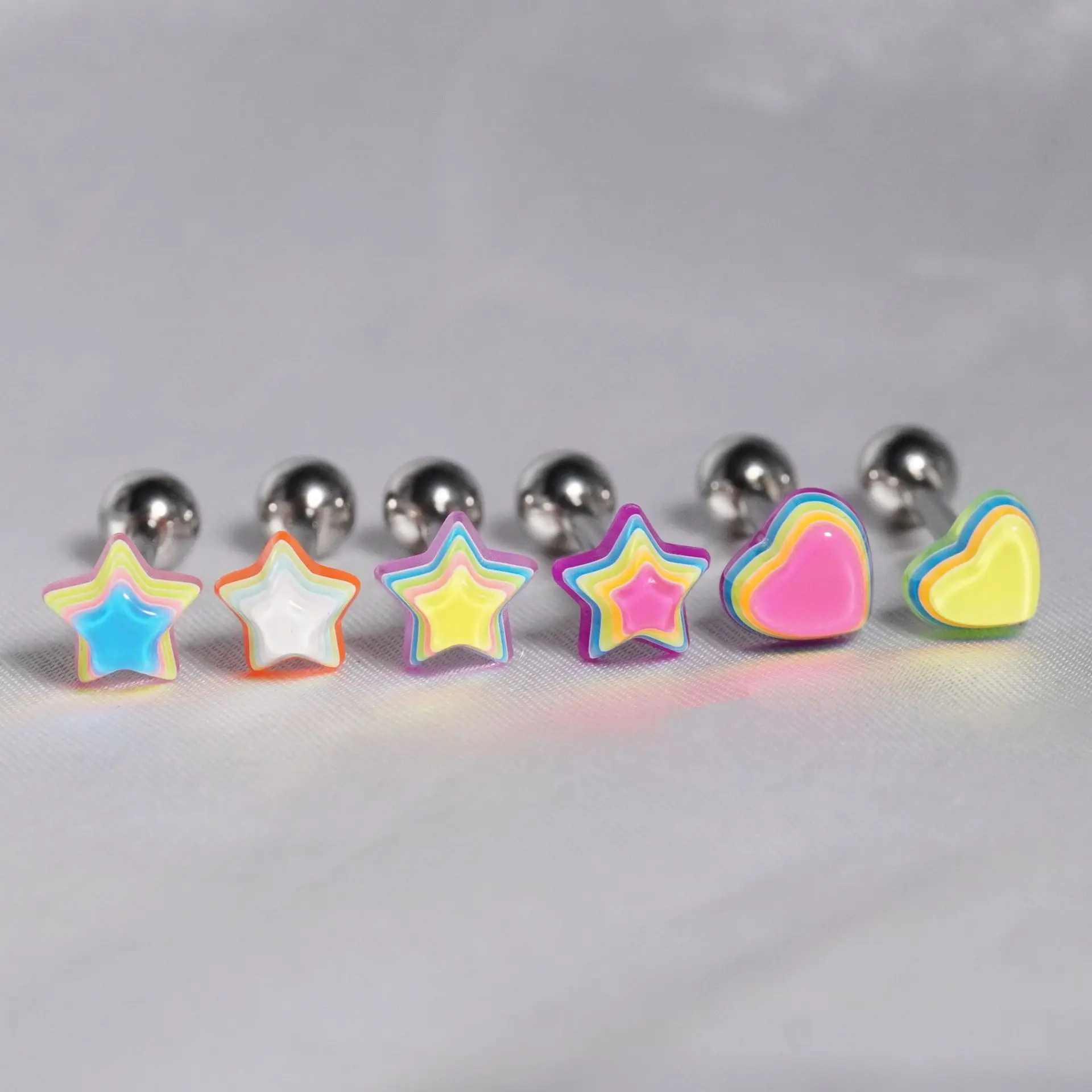10 قطعة/الوحدة جديد الراتنج الحب ستار اللسان مسمار الكرة الشفاه مسمار اكسسوارات الكرة الاكريليك لون الحلوى اللسان الشفاه ثقب الملحقات