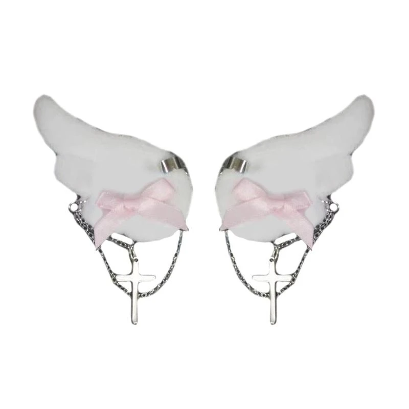 ホットガールアニメヘアピンサブカルチャーエンジェルウィングヘアクリップぬいぐるみサイドクリップティーンガール Y2K ヘアスタイリングクリップパンク頭飾り