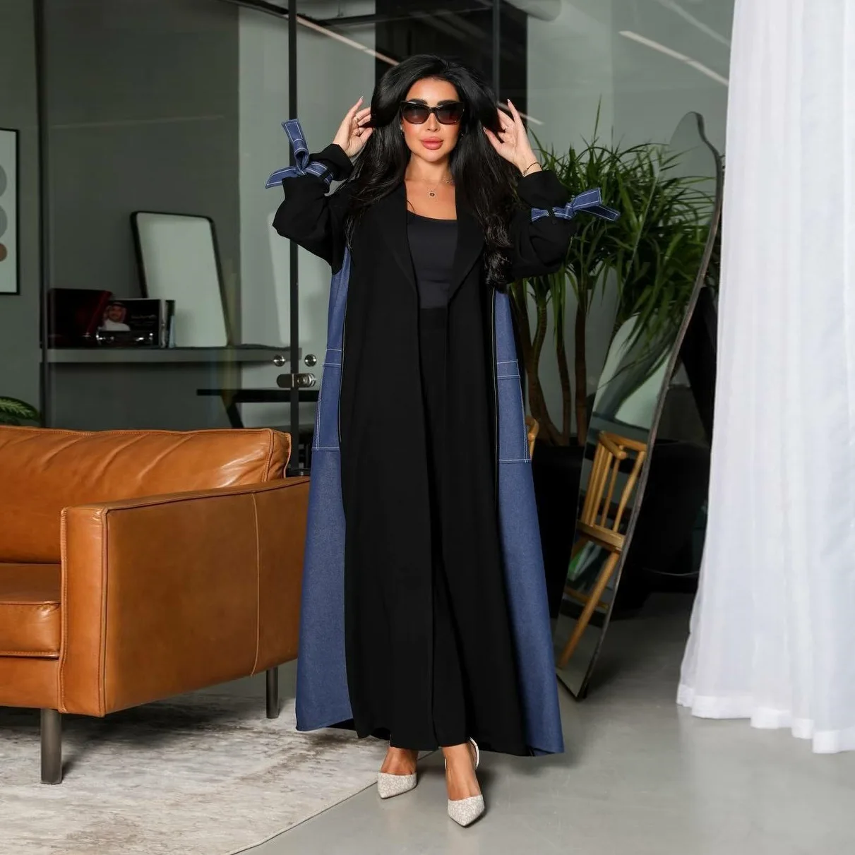 

Muslim Fashion Women Dubai Middle East Cardigan Robe Women's Clothing Imitation Denim Robe Dress Abaya