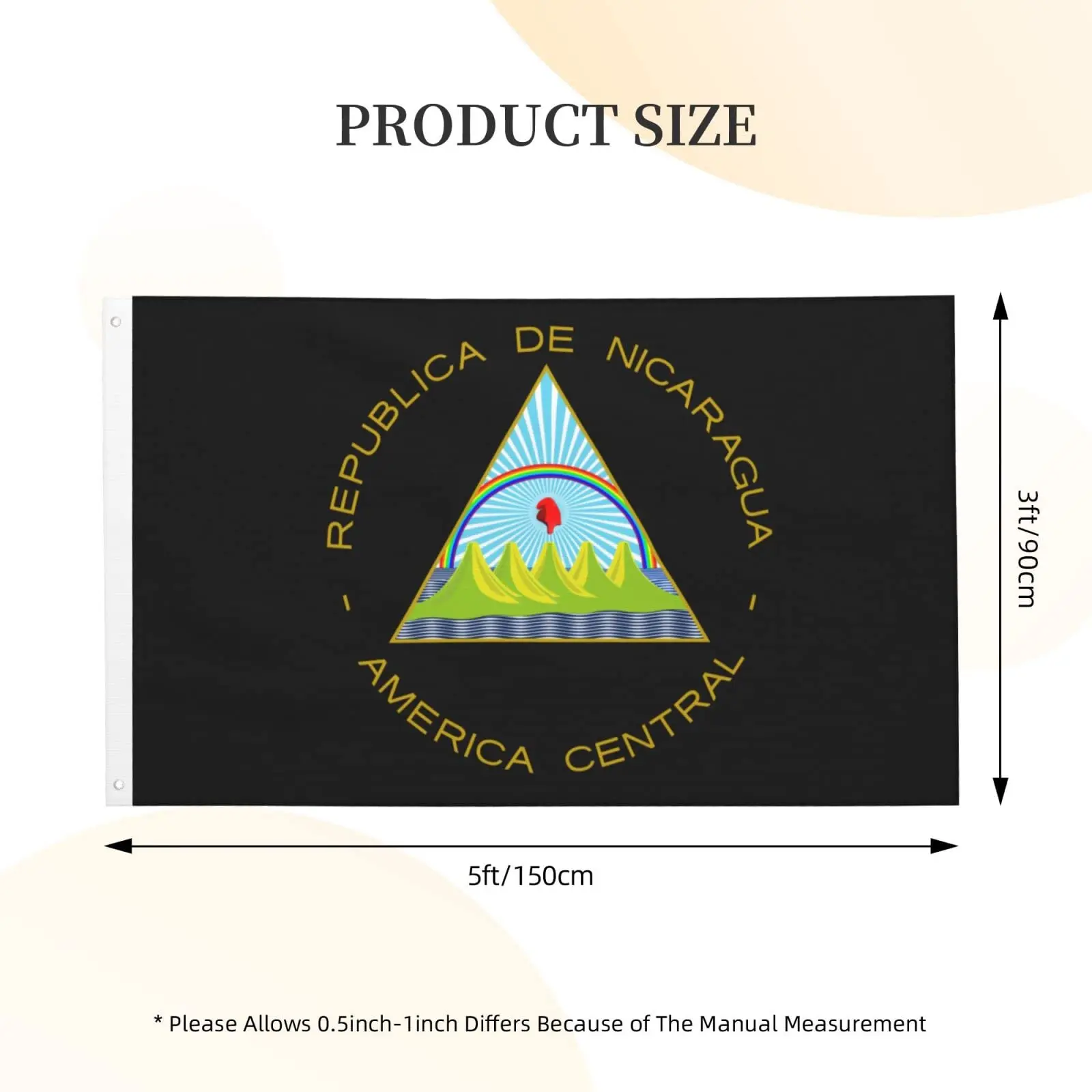 Flagnshow 100% Polyester Coat Of Arms Of Nicaragua Flag