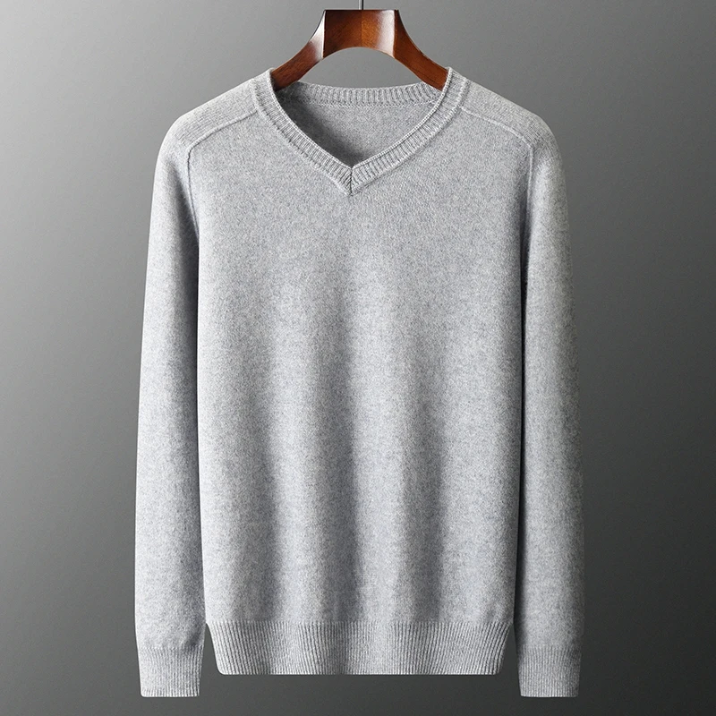 

Winter Thickened Men Sweaters 100% GOAT CASHMERE Knitted Pullover VNECK Soft Warmer Full Sleeve Jumpers Solid Color Male Clothes