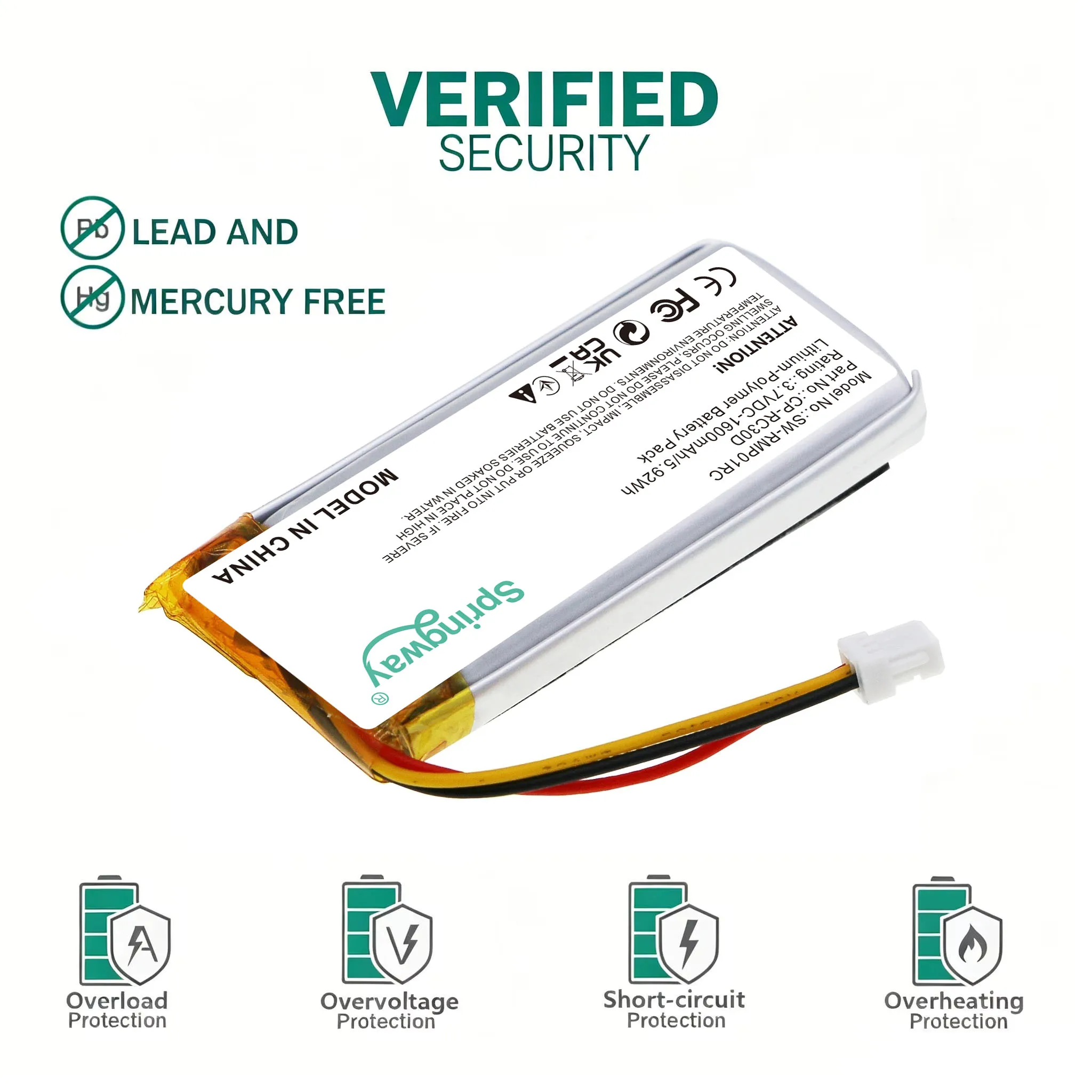 1600mAh 3.7V Li-Po Replacement Battery CP-RC30D SW-RMP01RC For Razer Naga Pro RZ01-03420 Basilisk Ultimate RC30-031701 - view 3