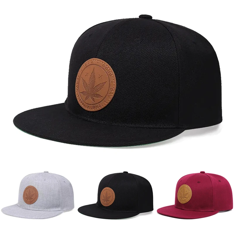 New Maple Leaf Leather Label Trendy Men's Hip Hop Hat Flat Edge Hat Sports Hat Women's Outdoor Leisure Sunshade Hat Baseball Hat