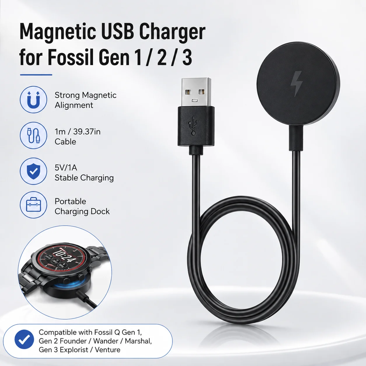 Câble de charge USB magnétique - Fossil Watches Smartwatch Gen 3 avis et prix