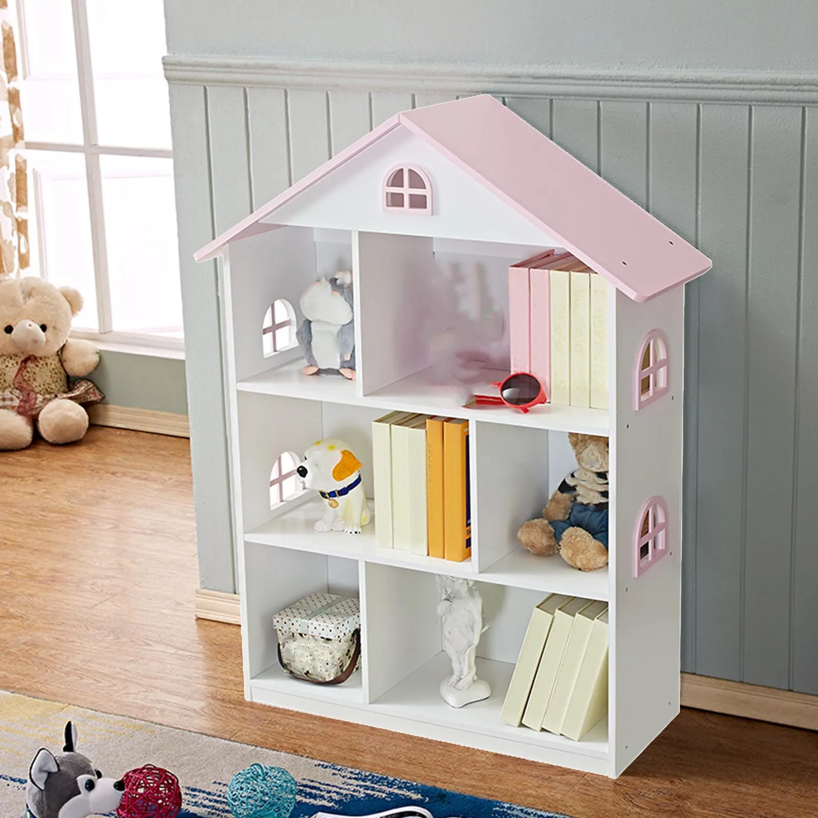 رف كتب لبيت الدمى مكون من 3 طبقات، خزانة كتب للأطفال، منظم تخزين، غرفة نوم الأطفال، غرفة اللعب، لعبة تعليمية لرياض الأطفال #2