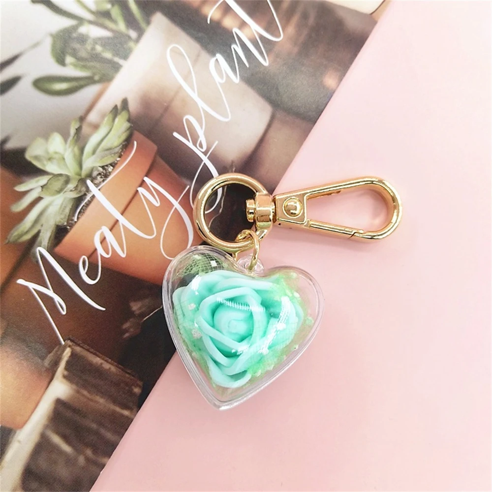 Cute Rose Keychain Love Heart Pendant Eternal Flower Keyring for Women Bag Ornaments Car Keys Accessories Couple Gifts