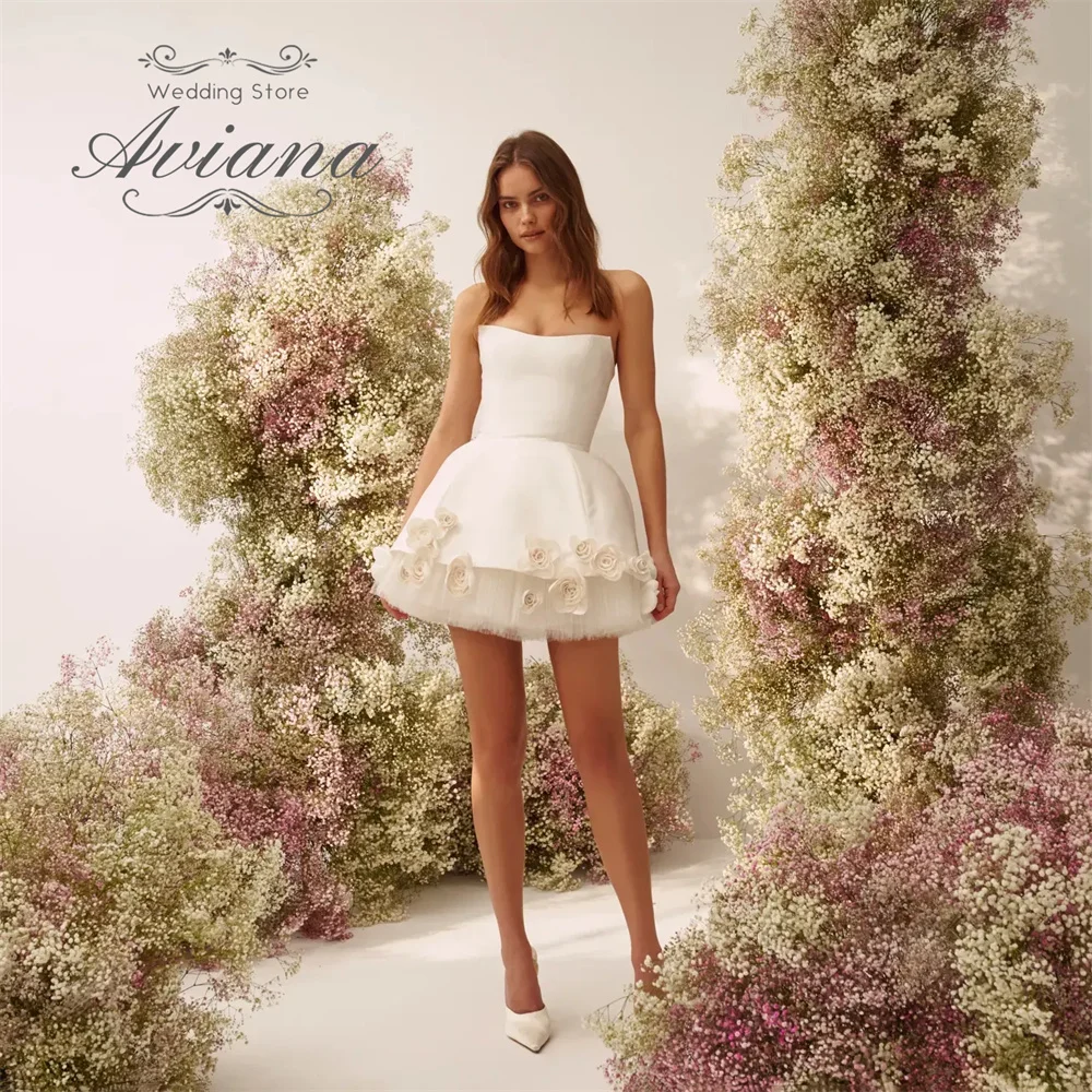 Aviana Customized Boat Neck A-Line Wedding Dress Backless Sleeveless Flower Short Mini Dress Elegant Simple Design Tulle New