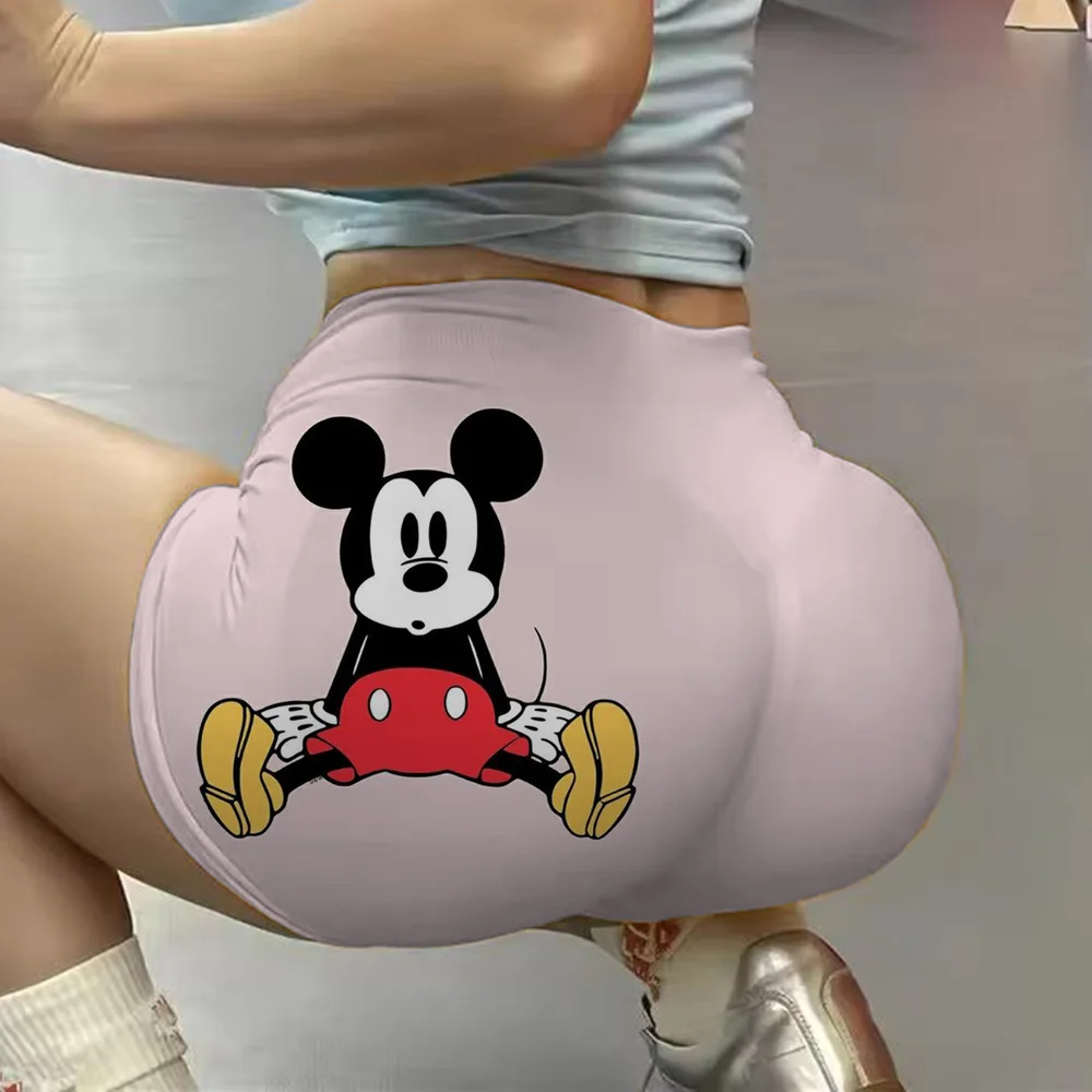 Mickey Friends Pattern High Waist Yoga Tight Shorts for Women Sports Fitness Workout Gym Leggings