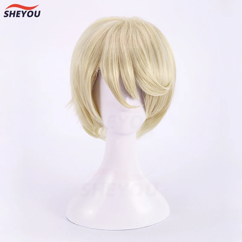 Alois Trancy parrucche Cosplay Anime breve luce dorata resistente al calore capelli sintetici parrucca festa di Halloween + cappuccio parrucca