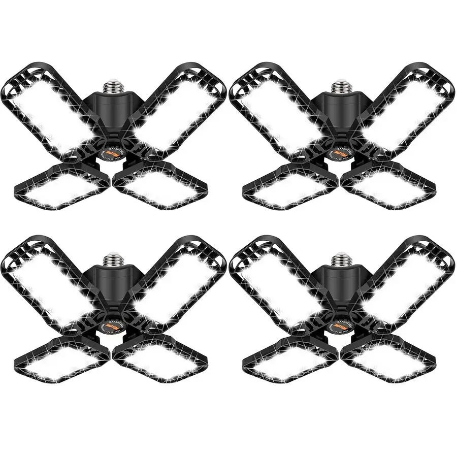 

LED Garage Light 4 Pack, 120W Ultra Bright LED Shop Light with 4 Adjustable Panels, 12000LM E26 E27 Base Deformable Ceiling Fix