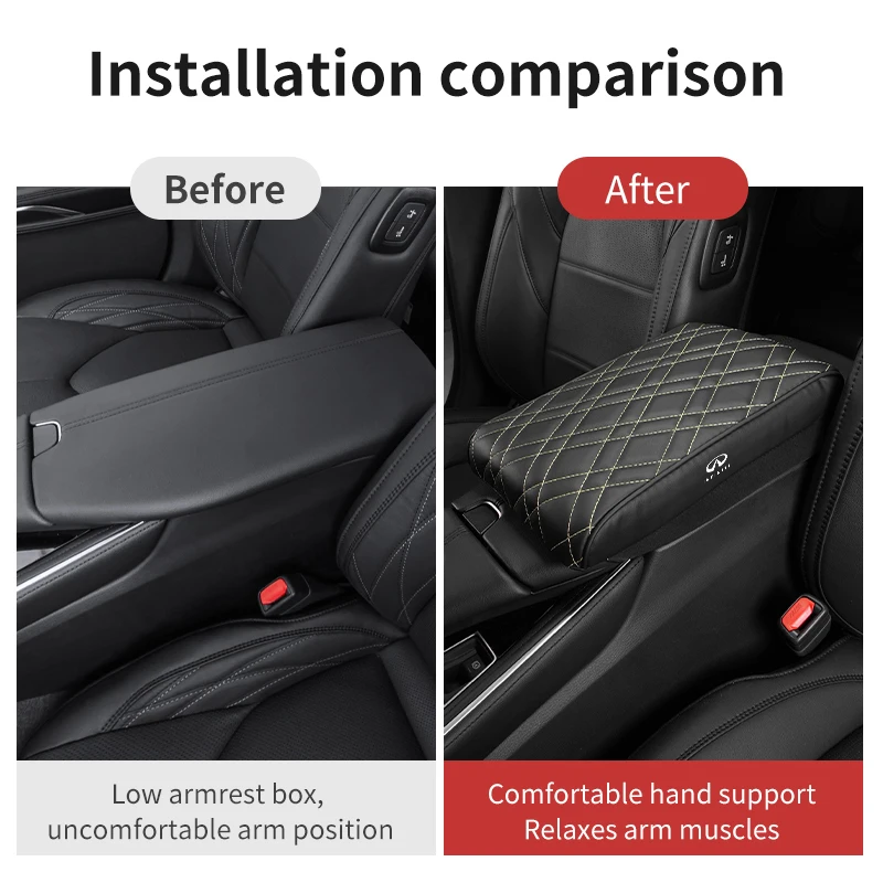 Center Armrest Box Cover Heightening Pad Leather Accessorie For Infiniti QX50 QX30 QX60 G25 JX35 FX35 FX37 FX50 EX35 EX25 EX37