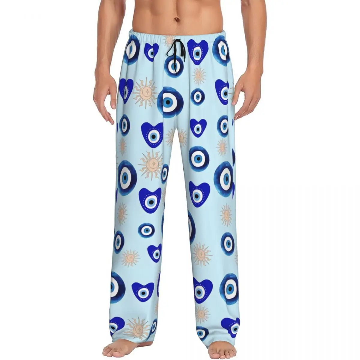 

Custom Men's Nazar Evil Eye Pajama Pants Printed Symbol Amulet Sleep Sleepwear Bottoms with Pockets