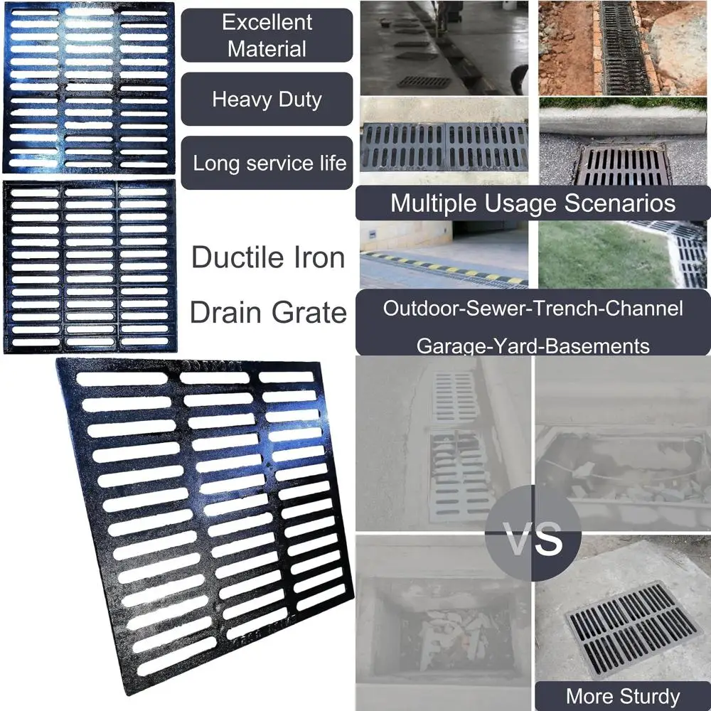 

Прочная уличная дренажная решетка 28x28 дюймов, черная квадратная решетка для подъездных дорог и дворов