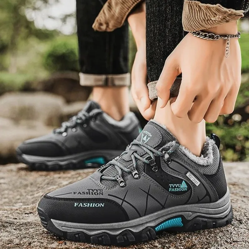 남성 신발 패션 가죽 캐주얼 신발 야외 미끄럼 방지 여행 하이킹 신발 고품질 가죽 스니커즈 남성용 겨울 신발