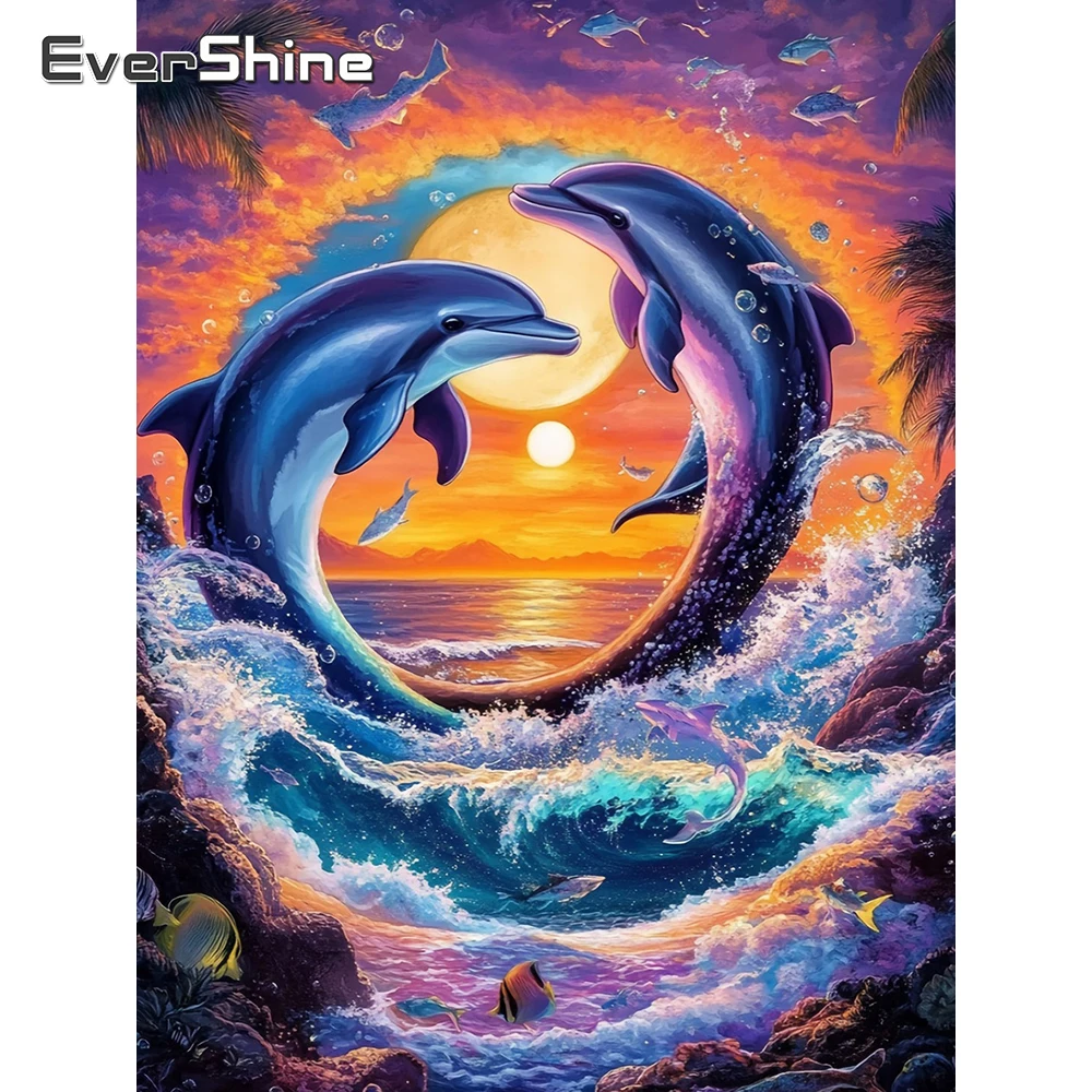 Evershine 5D Diamantmalerei Delfin Vollquadrat-Drill DIY Mosaik Tier Strass Bastelset Stickerei Sonnenuntergang Handgemachtes Geschenk