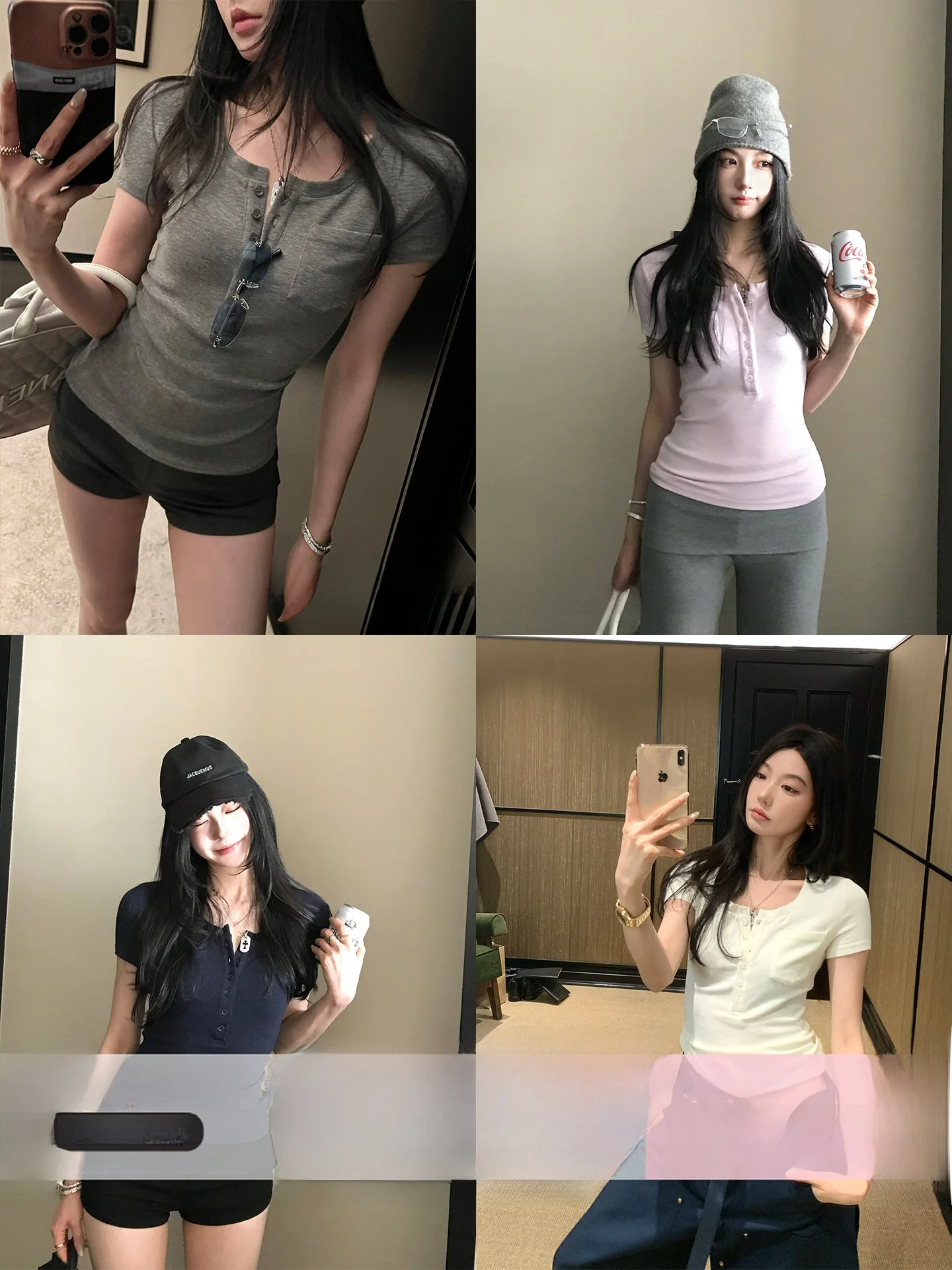 

Handmade Knitted Cotton Feeling Pocket Short Sleeve T-Shirt Women's Slim Fit round Neck Casual Top Versatile Fashionable