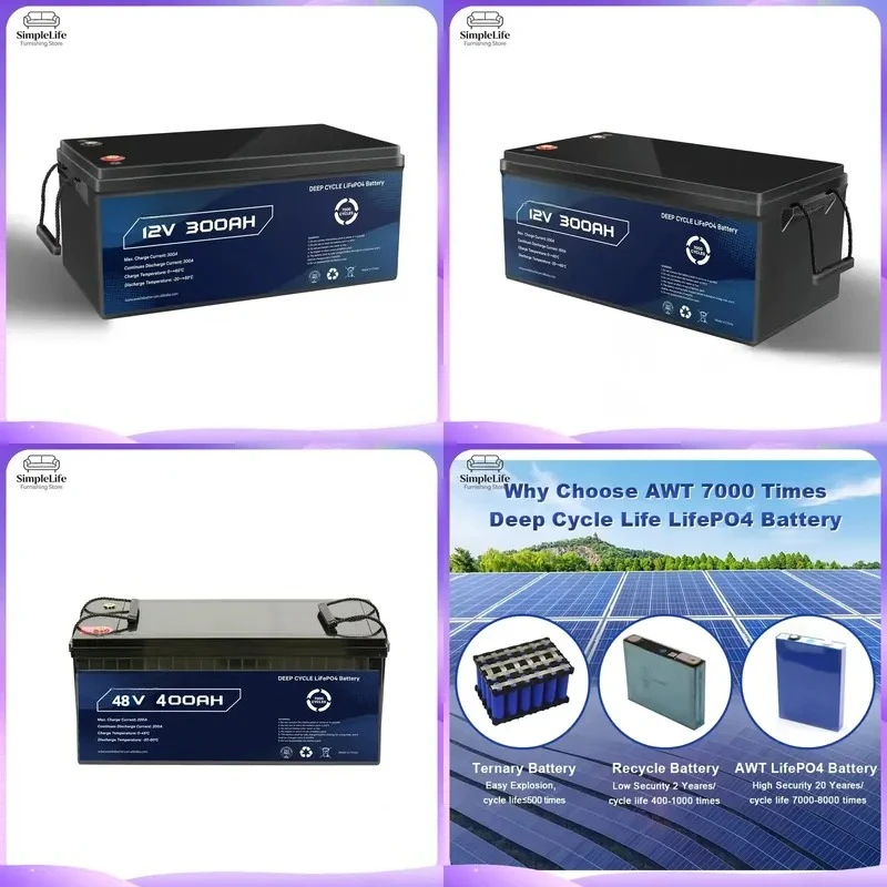 12V 300Ah 24V 48V 50Ah 200Ah LiFePO4 Battery Pack with BMS Custom Solar Energy Storage System for Home RV Off Grid Power
