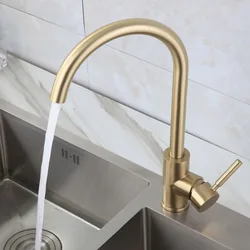 Kitchen Faucet Brushed Gold  304 Stainless Steel 360 degree Rotation Deck Mounted Hot Cold Water Tap Kitchen Sink Mixer Faucet