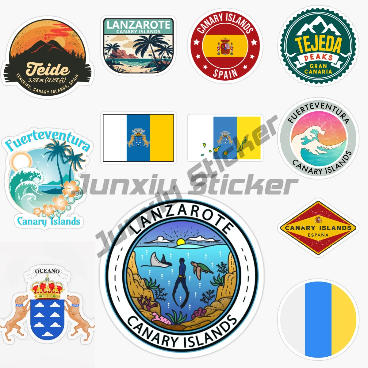 

Canary Islands Flag Map Emblem Creative Sticker Motorcycle Vinyl Laptop Accessories Car Truck Ship Window Glass Waterproof Decal