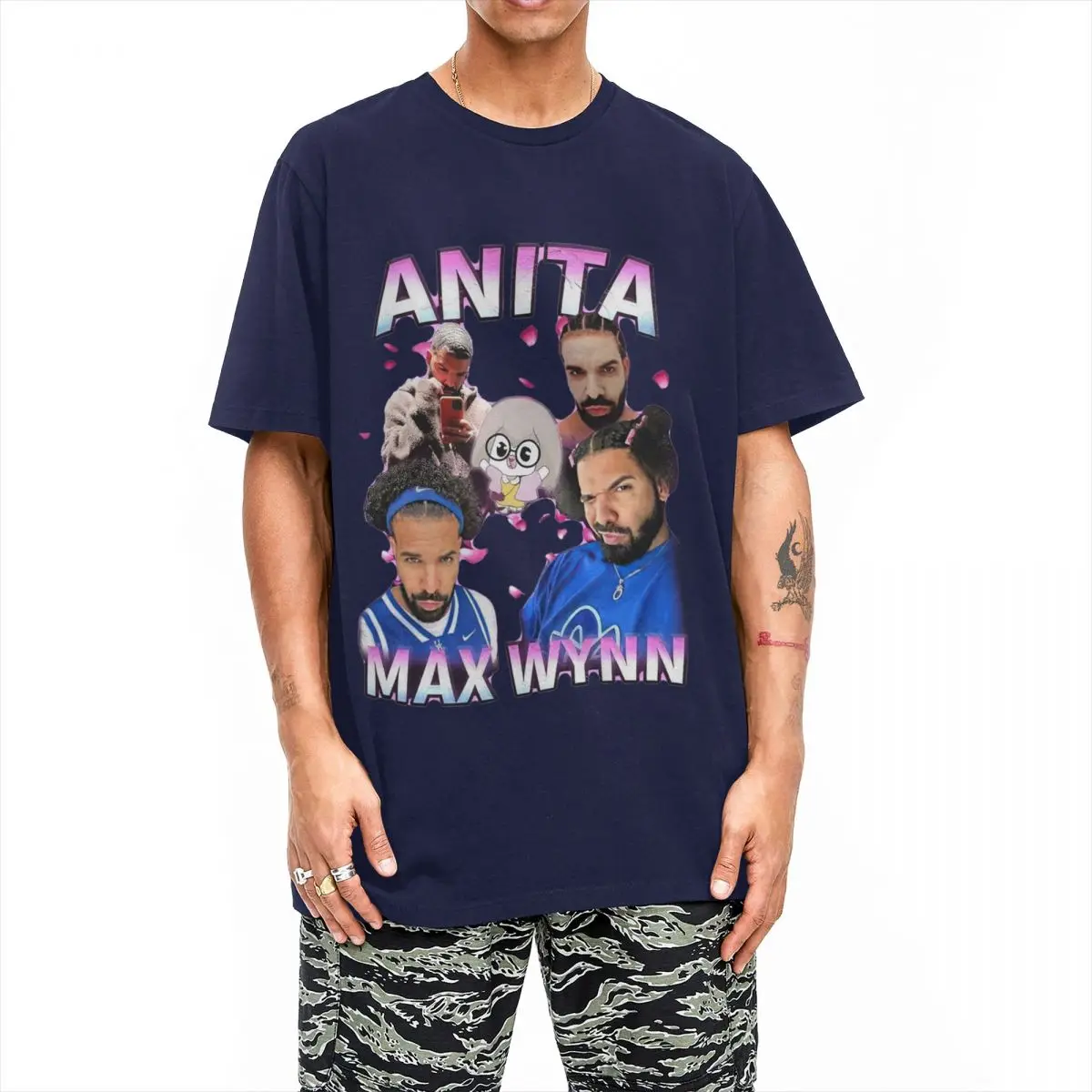 Vintage Anita Max Wynn Meme T Shirt Men Crewneck Short Sleeve Tops Drake Hip Hop Cotton Summer Tops